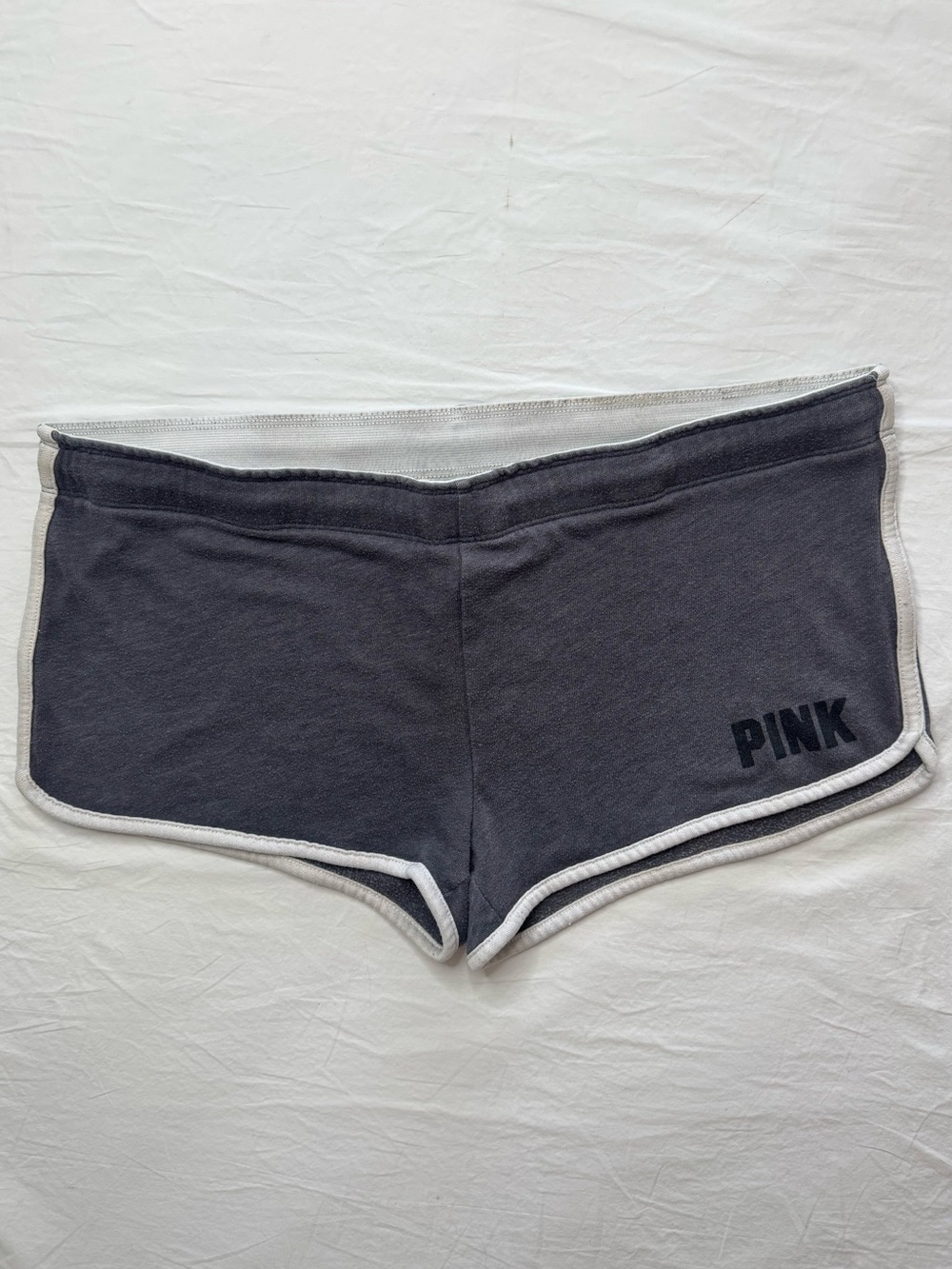 PINK - Charcoal Gray Dolphin Shorts with White Trim Mini Shorts